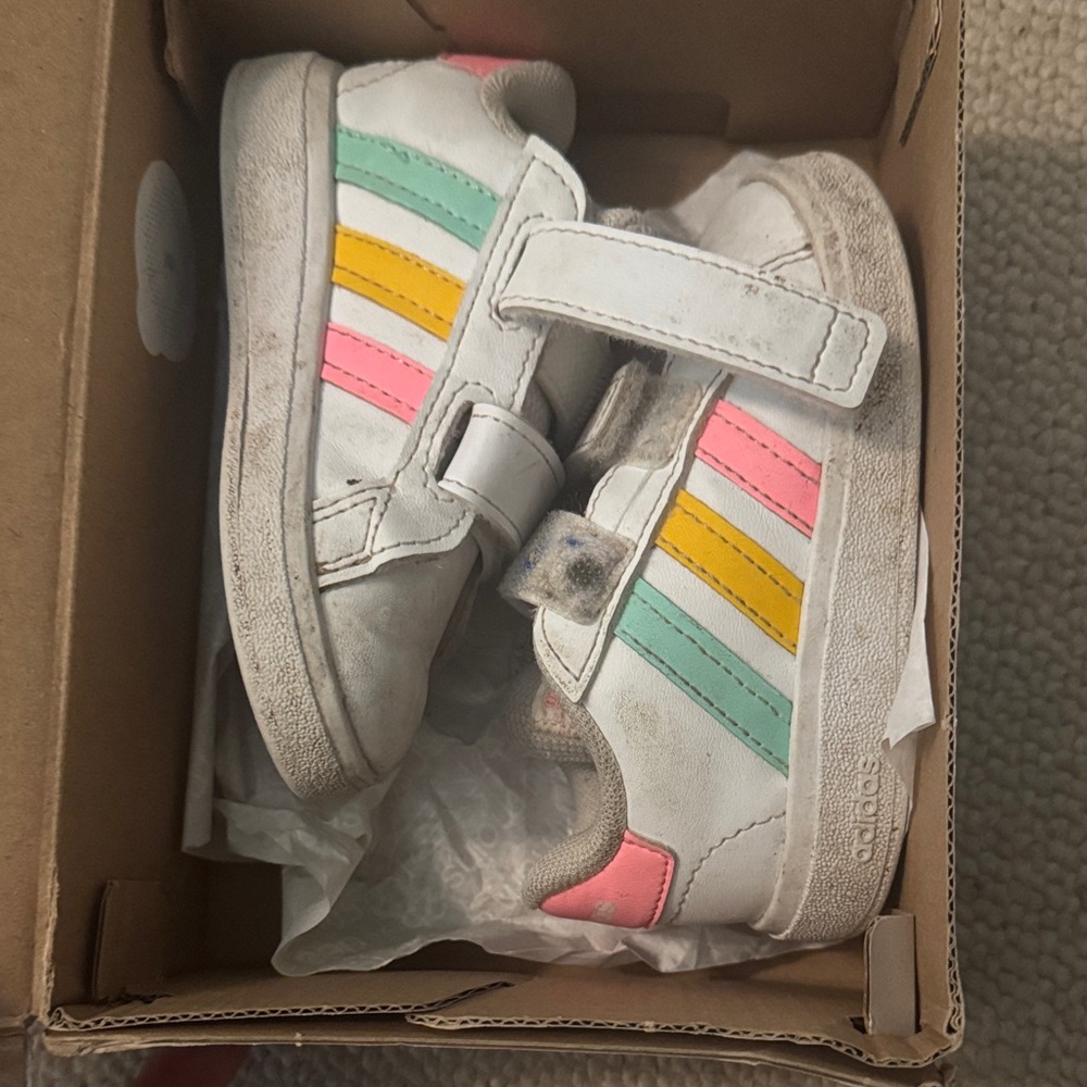 Adidas White Sneakers with Multicolor Stripes